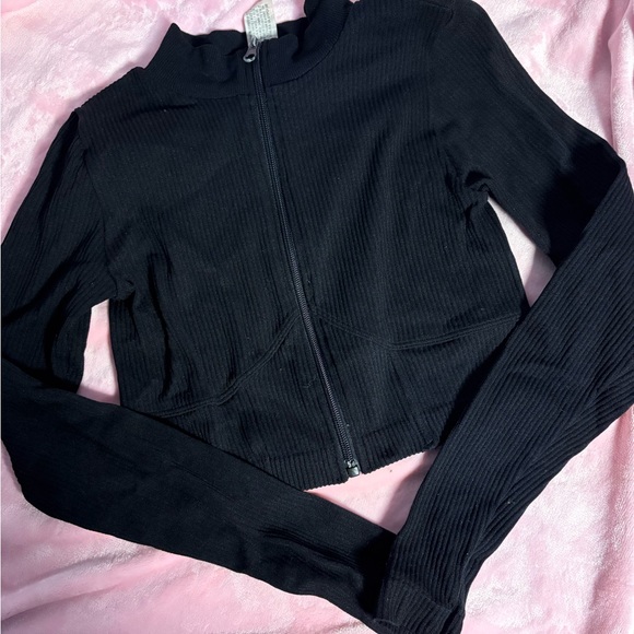 Black Ribbed Zip-Up Jacket - Picture 2 of 2